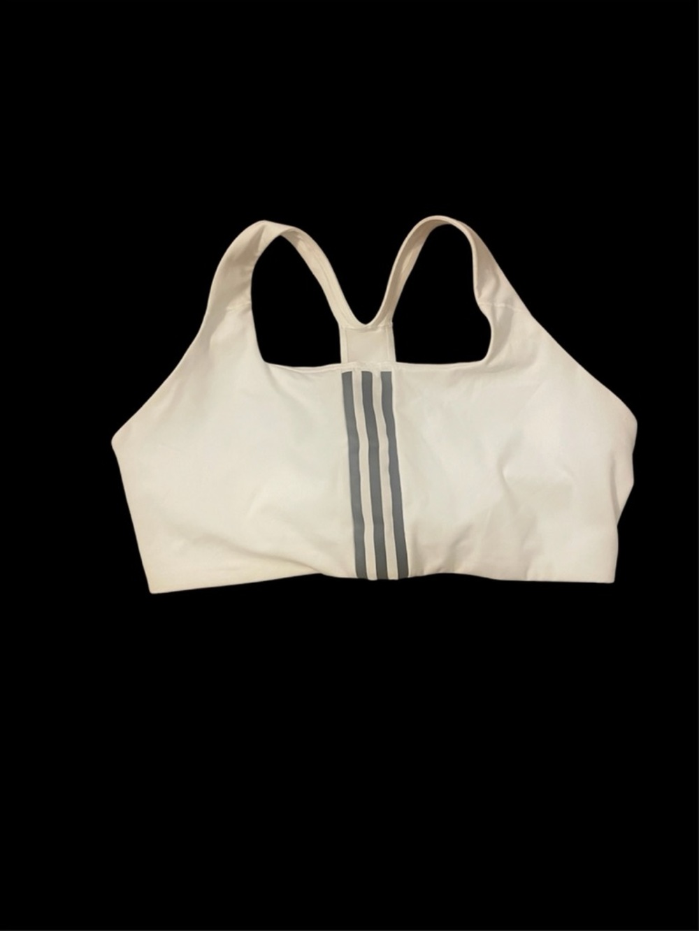 adidas White Racerback Sports Bra with Black Three-Stripes